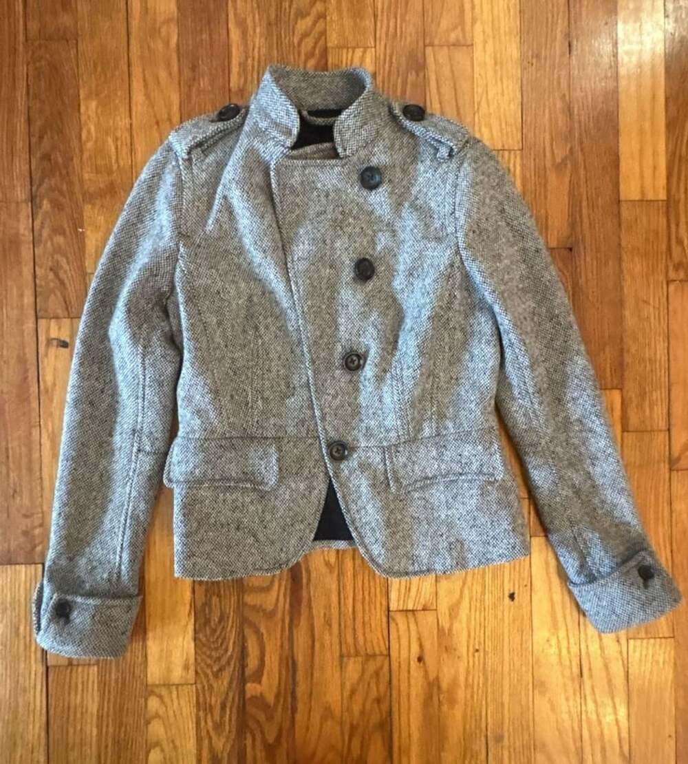 Gap Womens XS Gray Wool Blend Tweed Military Jacket Moto Academia Preppy